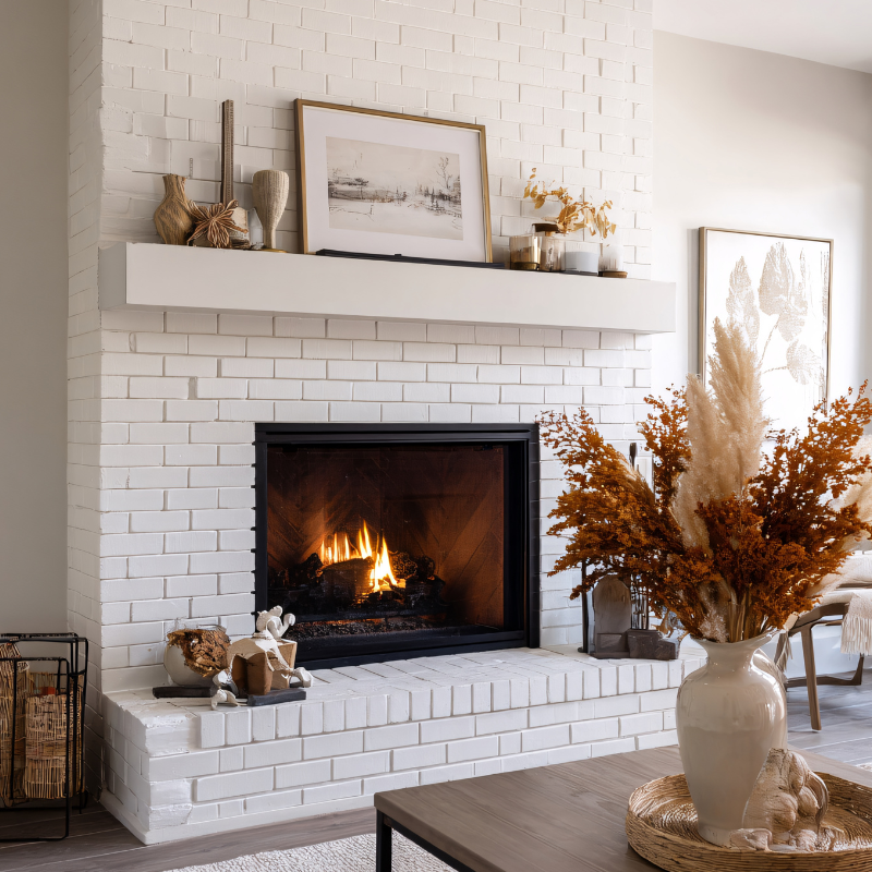 cozy fireplace with white cozy mantle