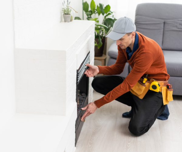 fireplace technican servicing a fireplace